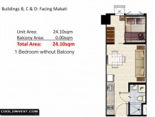 SMDC Shore Residences Unit Layout 1 Bedroom without Balcony